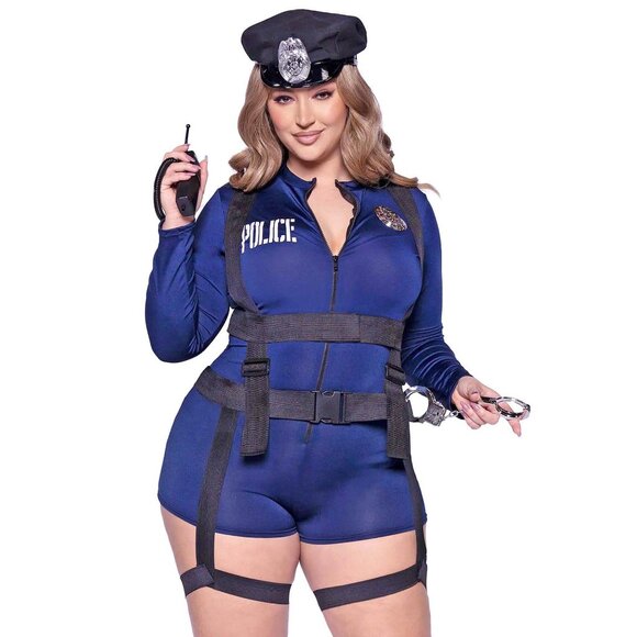 Hottie Cop Costume 3x/4x Women Plus Size Blue Halloween Roleplay Cosplay Uniform - Picture 4 of 11